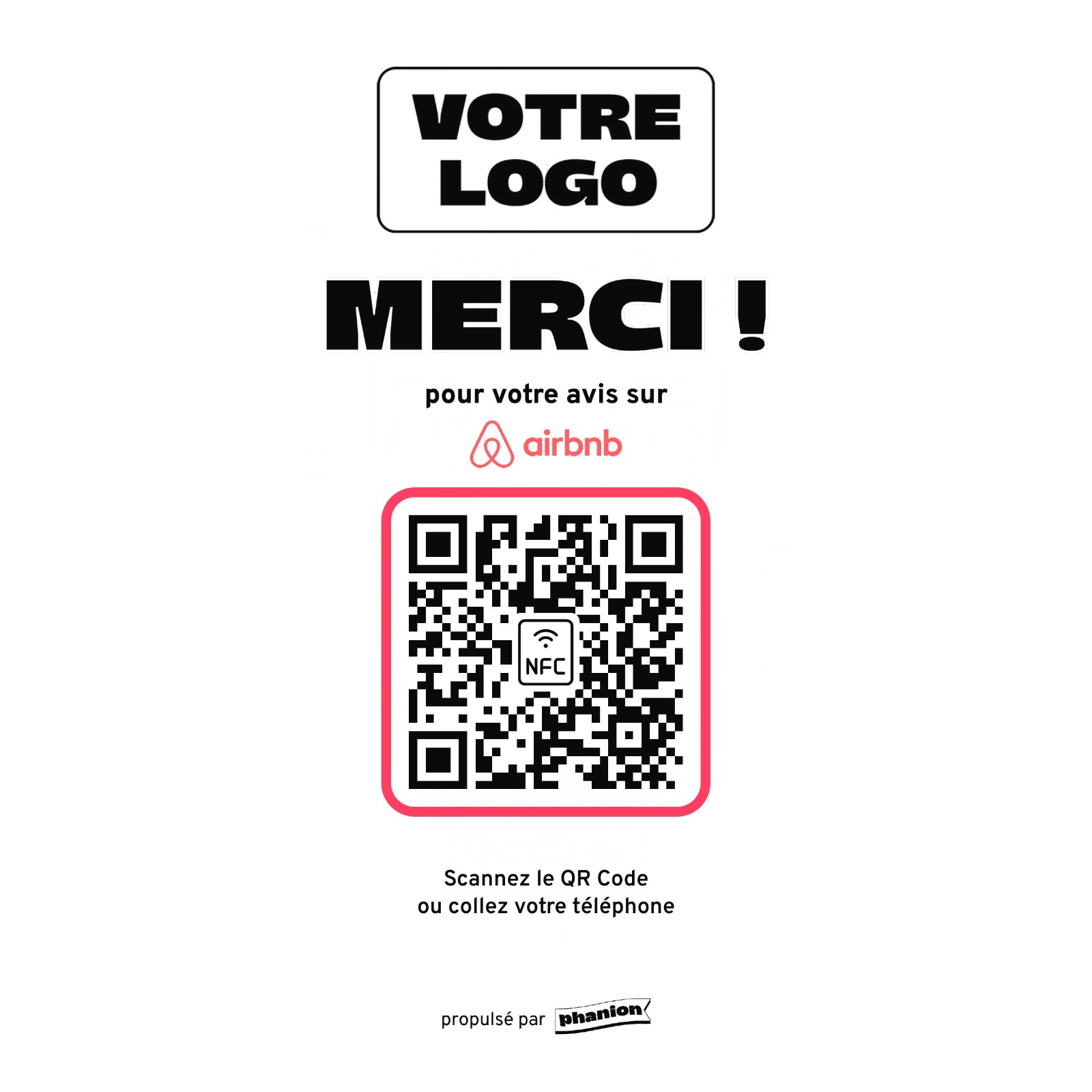 Aperçu de votre plaque avis airbnb « merci ! » led