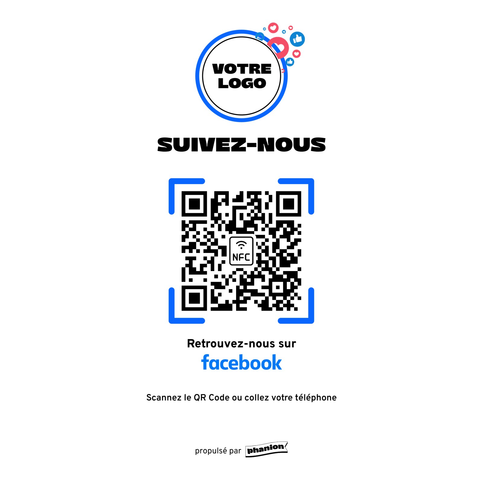 Aperçu de votre plaque facebook réactions led
